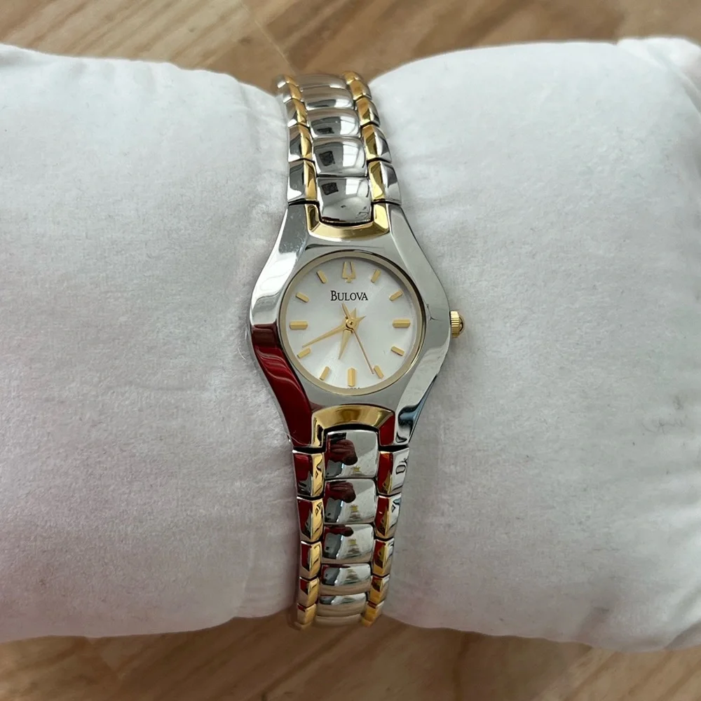 Bulova Ladies New in Box Watch Two-Tone Bracelet White Dial Gold Markers